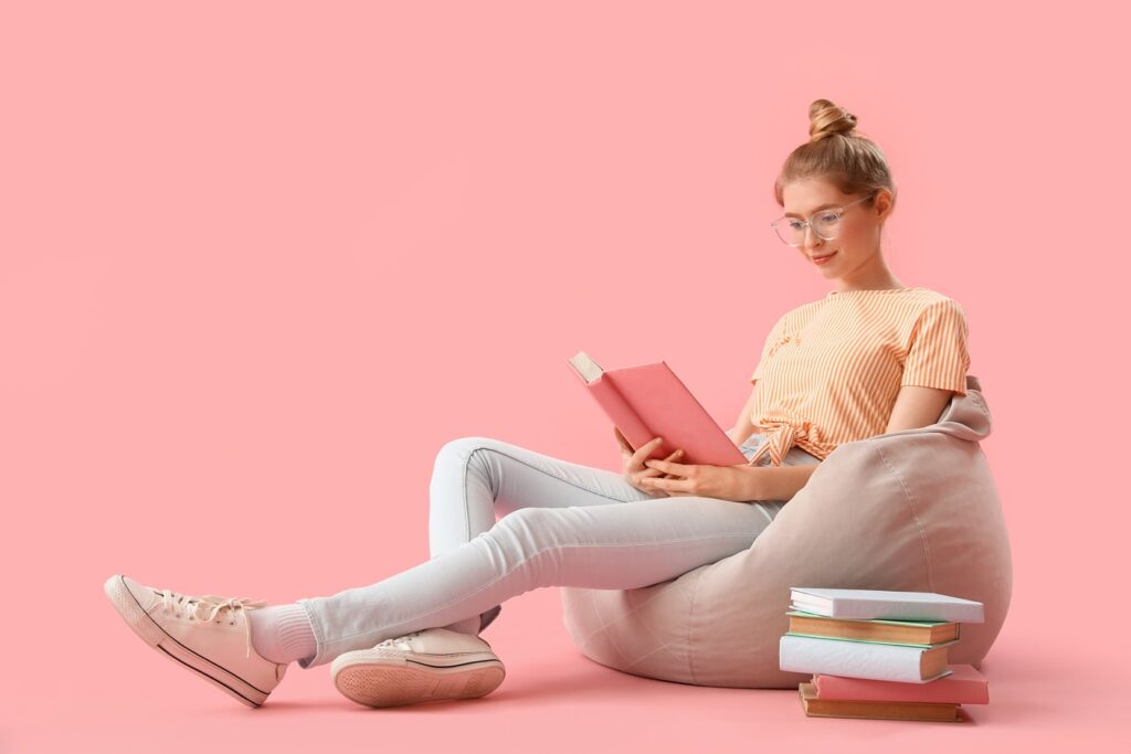 Customer reading a book